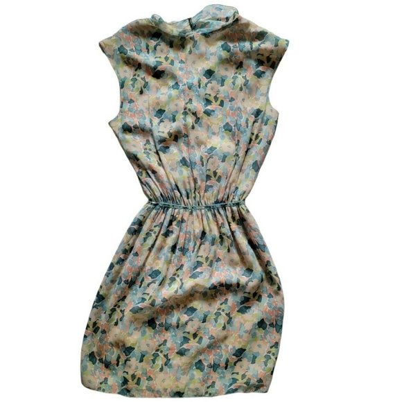 Max Studio Womens L Knee Length Sleeveless Floral Blue Cream Dress with … - Picture 2 of 4